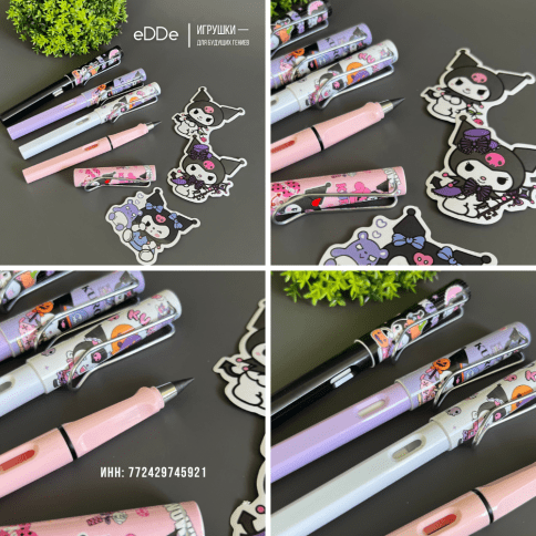 Набор простых «Вечных карандашей» с ластиком и наклейками «Куроми - Kuromi My Melody» 4 шт.  фото 6