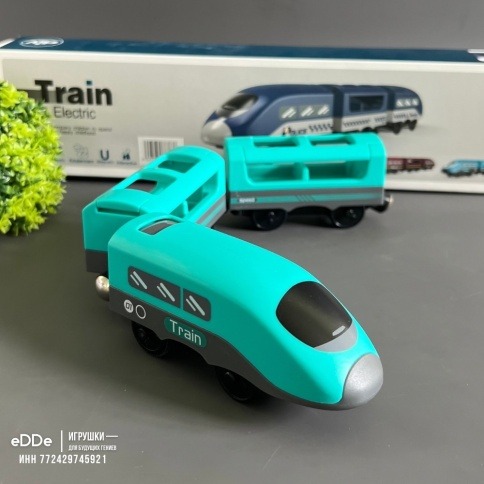 Электромеханический локомотив с двумя вагонами для железных дорог | Совместимы со железными дорогами IKEA и BRIO фото 1