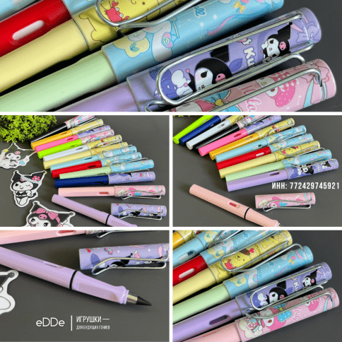 Набор Цветных «Вечных карандашей» 12 шт. с ластиком и наклейками «Куроми - Kuromi My Melody»  фото 2