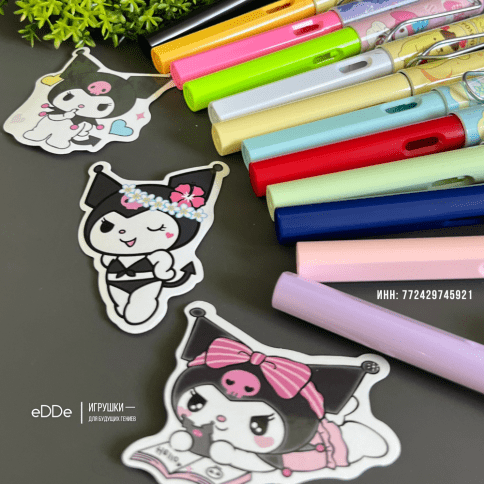 Набор Цветных «Вечных карандашей» 12 шт. с ластиком и наклейками «Куроми - Kuromi My Melody»  фото 5
