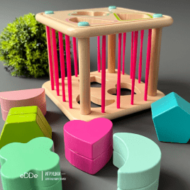 Развивающая деревянная игрушка для малышей «Сенсорный Куб 3 в 1»