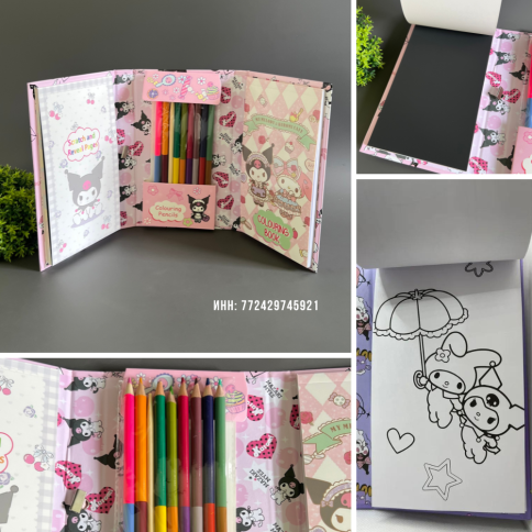 Развивающий набор для творчества Гравюры Раскраски «Блокнот-раскраска с гравюрой Куроми – Kuromi» | Карандаши цветные двухсторонние фото 3